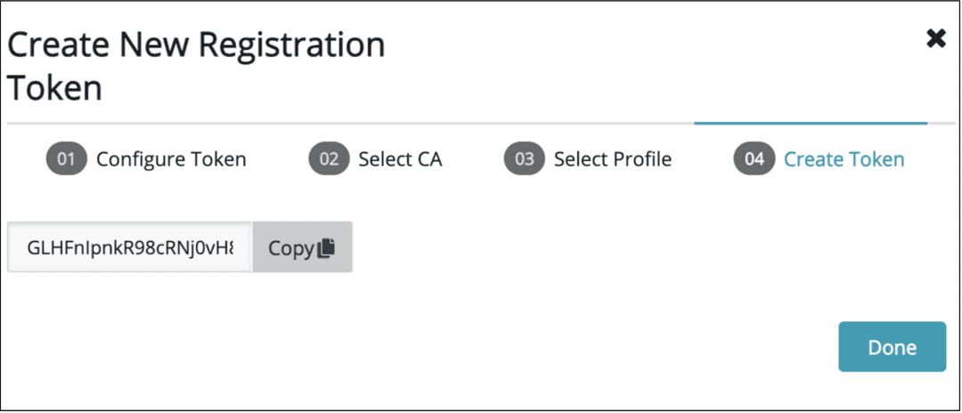 Create New Registration Token Copy Token